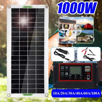 Солнечная панель мощностью 1000 Вт, 12 В, солнечная батарея, контроллер 10A-100A, Солнечная панель для телефона, автомобиля на колесах, MP3-плеера, зарядного устройства, наружного аккумулятора.