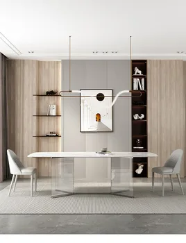 Сочетание итальянского минималистичного обеденного стола и стула современный минималистичный бытовой прозрачный плавающий обеденный стол