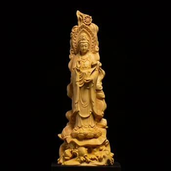 Статуя Будды Жуйи Гуаньинь, Украшения для поклонения буддизму, Народные поделки ручной работы из массива дерева