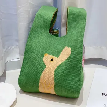 Сумка Женская Вязаная с Мультяшным Кроликом на одно плечо, большая вместительная сумка для занятий в классе, сумка для покупок через плечо