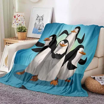 Теплое, мягкое и удобное детское одеяло с рисунком мультяшного пингвина, переносное одеяло для ворса для офисного использования, плед