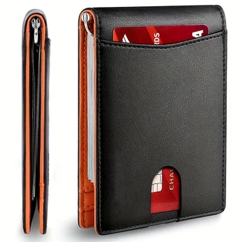 Тонкий мужской смарт-кошелек из искусственной кожи с зажимом для кредитных карт, мини-RFID-блокирующий кожаный мужской тонкий кошелек, держатель для карт