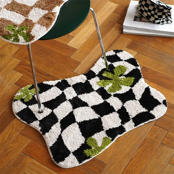 Флокированный ковер в скандинавском шахматном стиле особой формы, домашний прикроватный коврик для ног в спальне, впитывающий противоскользящий коврик в ванной комнате