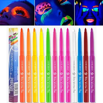 Флуоресцентная неоновая гелевая ручка для подводки глаз, УФ-водостойкая стойкая гладкая подводка для глаз, красочная краска для лица в цвет Хэллоуина, косметика