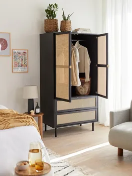Шкаф из ротанга в скандинавском стиле, современный простой бревенчатый шкаф для хранения вещей, встроенный шкаф