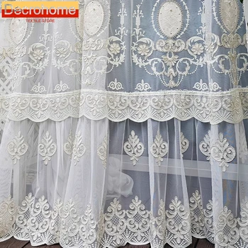 Шторы из марли с роскошной вышивкой в стиле французской дворцовой принцессы для спальни, гостиной, французского окна виллы с индивидуальной отделкой