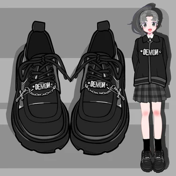 Эми и Майкл/Осень 2023, Оригинальный Дизайн, Милая Униформа Для девочек, Массивная Обувь, Женские Черные Туфли-лодочки На платформе, Новые Лоферы в стиле Ретро