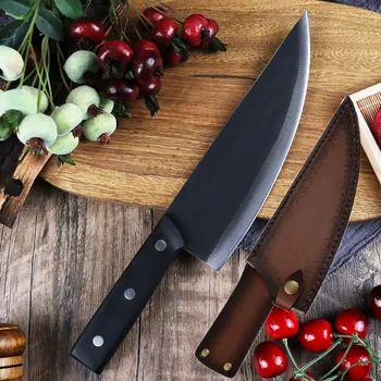Японский Ковочный нож из высокоуглеродистой стали ручной работы от кемпингового сербского шеф-повара, полностью нарезанный кухонный нож для разделки мяса, чехлы для ножен