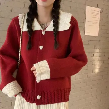 Японский Нежный свитер, пальто, женский осенне-зимний дизайн, ощущение маленькой любви, Вязаный кардиган с мягкой клейкой кукольной шеей, женский кардиган